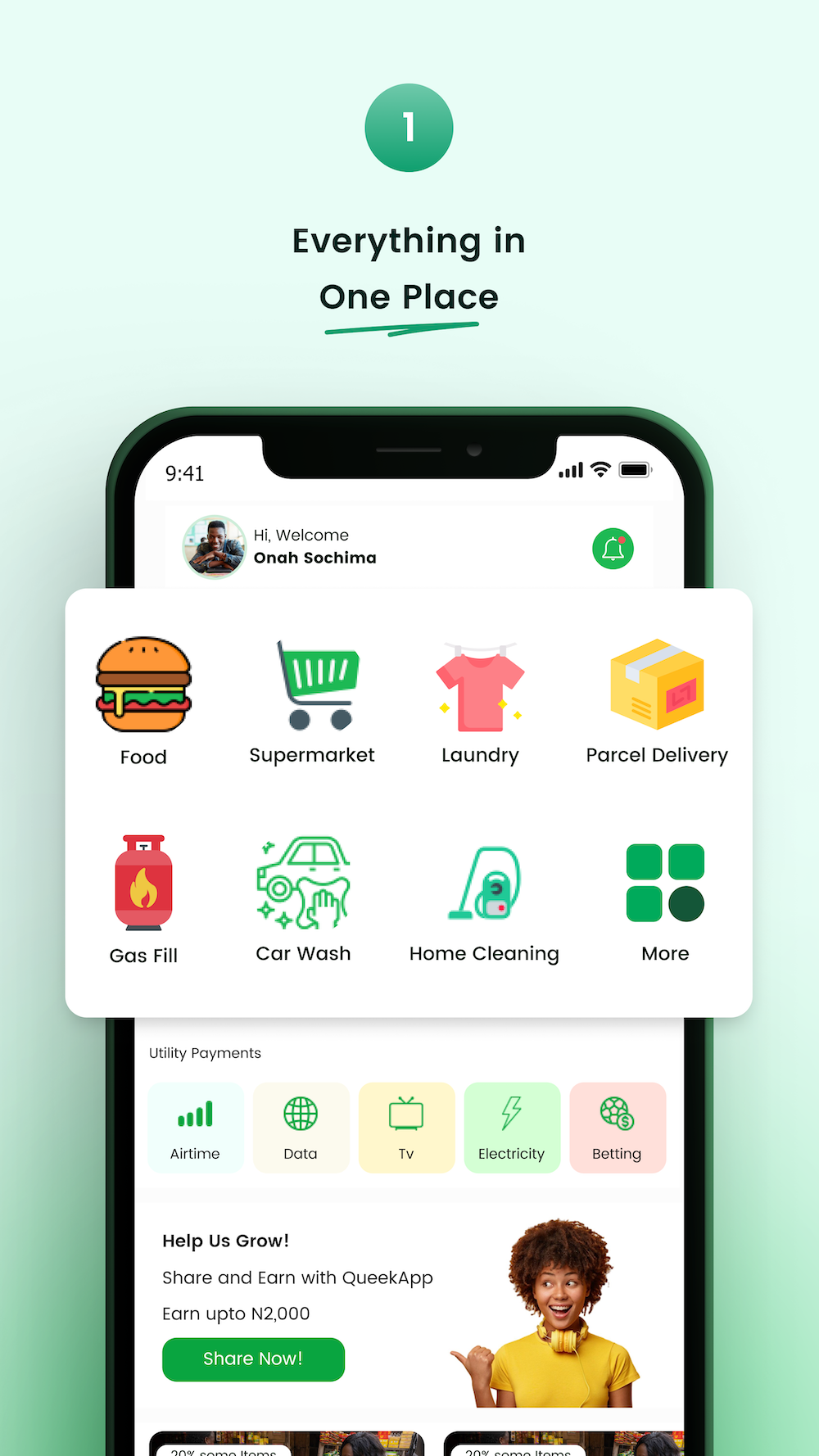 The business and its products available through the Queek app